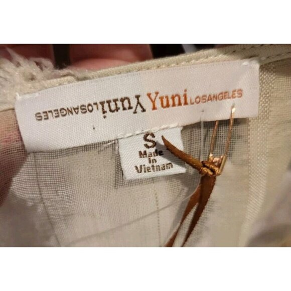 New Yuni Los Angeles Tan Sheer Puff Short Sleeve Top 3D Puff Accents Sz S - Picture 7 of 8